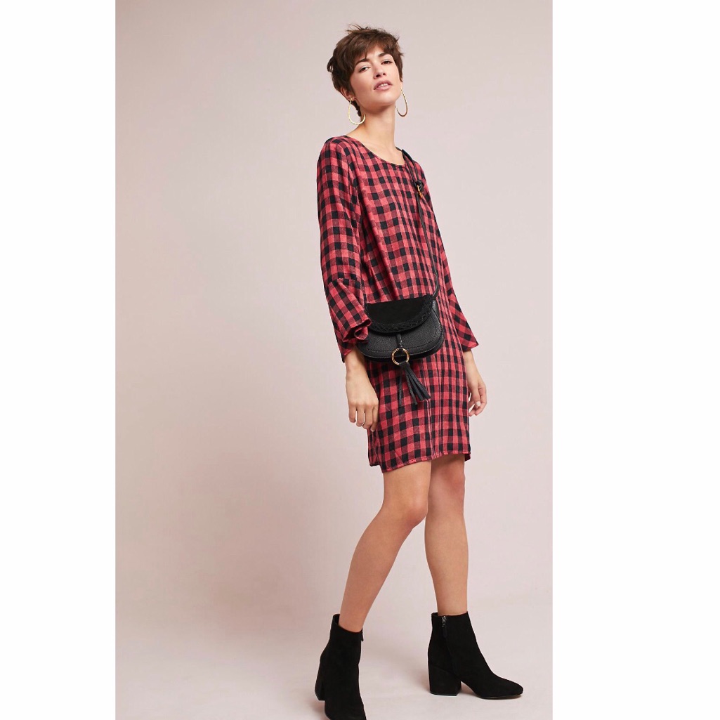 Cloth & Stone Tunic Dress Buffalo Check Fluter